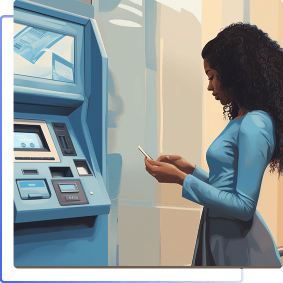Woman standing by credit union ATM